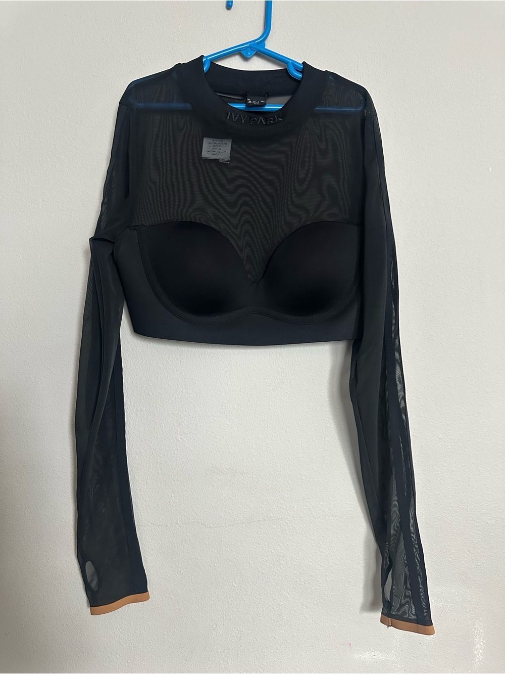 Adidas x Ivy Park Black Mesh Long Sleeve Crop Top with Built-In Bra - Size S